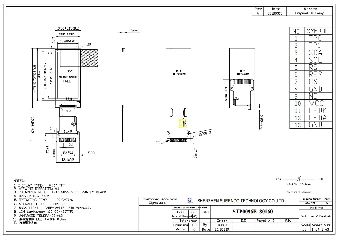 SURENOO STP0096B_80160 Series MCU TFT LCD Module Display Screen fig 1