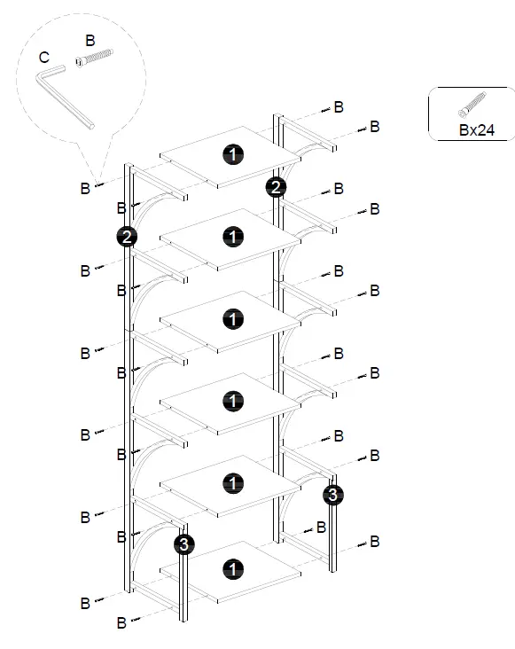 BYBLIGHT-BB-JW0149DT-Rustic-Brown-Wood-6-Shelf-Etagere-Standard-Bookcase-Instruction-FIG-5