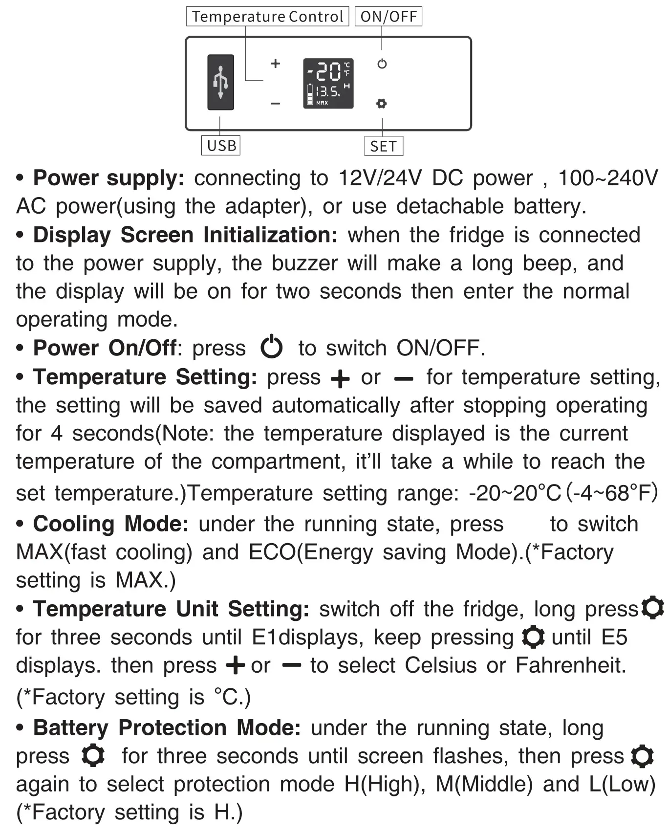 BRASS MONKEY GH2027 15L Portable Fridge Freezer - Operation