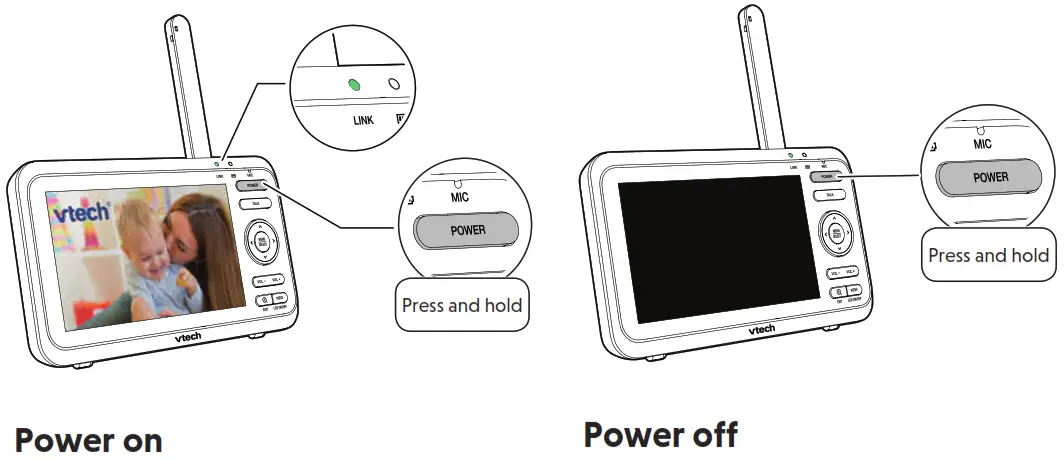 vtech VM350 2 Full Color Video Monitor - Power on or off the baby monitor 2