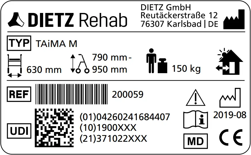 TAiMA Lightweight Rollator - PRODUCT LABELLING