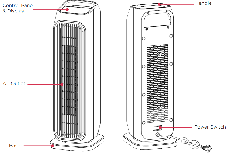DIMPLEX DHCH20E 2kW DC Ceramic Tower Heater Electronic Controls - fig 1