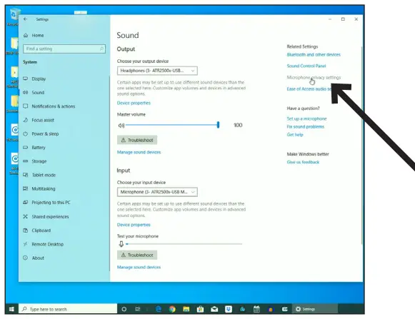 audio-technica ATR2500x-USB Cardioid Condenser USB Microphone - Sound setup window