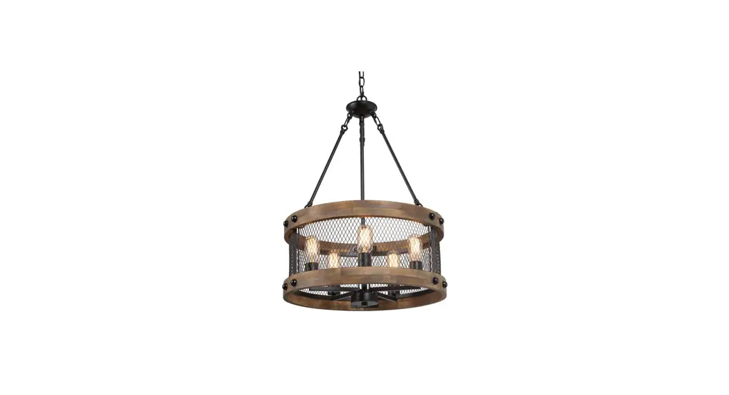 Lnc A03830 19 Inch 5-light Dark Brown Drum Wood Round Chandelier Pendant Instruction Manual