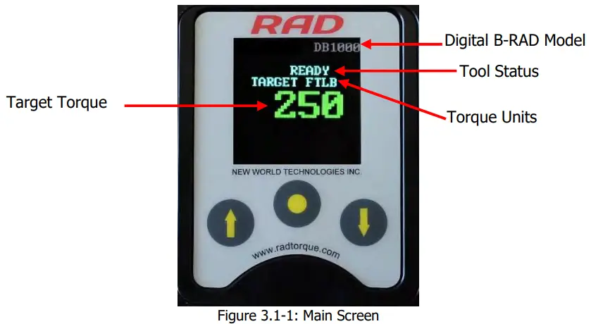 Digital B RAD Battery Torque Wrench - Main Screen