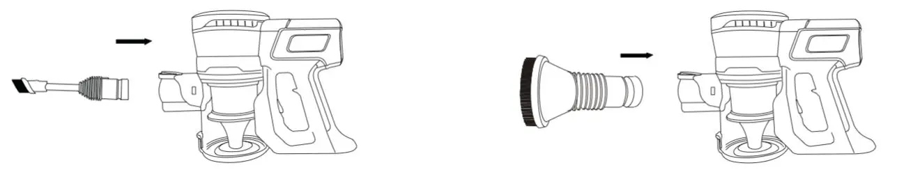 H Koenig UP680 2-in-1 Cordless Vacuum Cleaner - Insert the accessory (2in 1 crevice or long crevice) to body as below showed