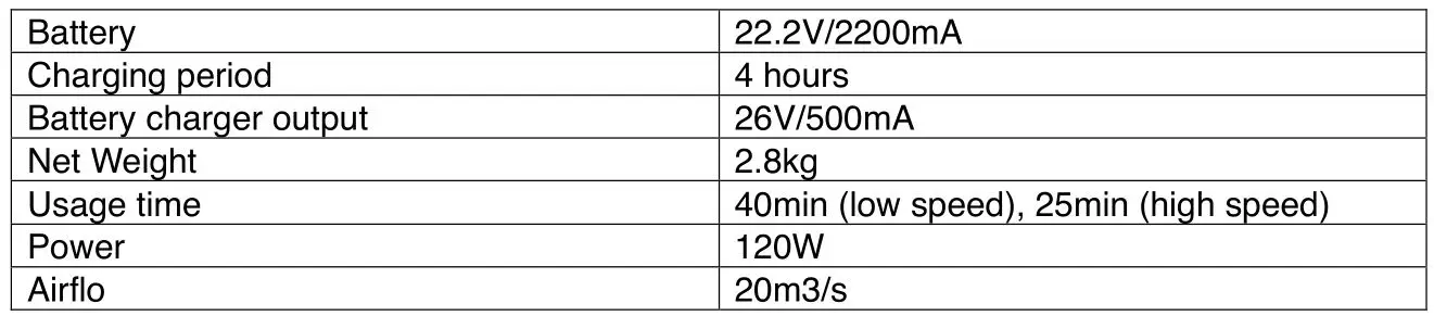 H Koenig UP680 2-in-1 Cordless Vacuum Cleaner - TECHNICAL SPECIFICATION