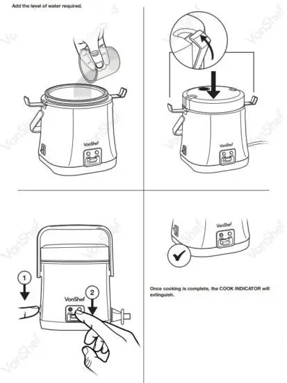 VonHaus 2013342 Mini Electric Rice Cooker - OPERATION 1