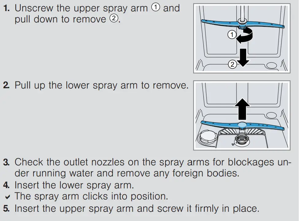 BOSCH SMV4HVX46G Fully Integrated Dishwasher User Guide - Cleaning spray arms