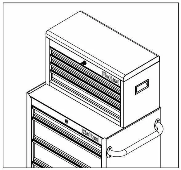 DieHard 10889 4-Drawer 26-Inch Mobile Cabinet User Manual - Put the top chest (sold separately) on the bottom cabinet