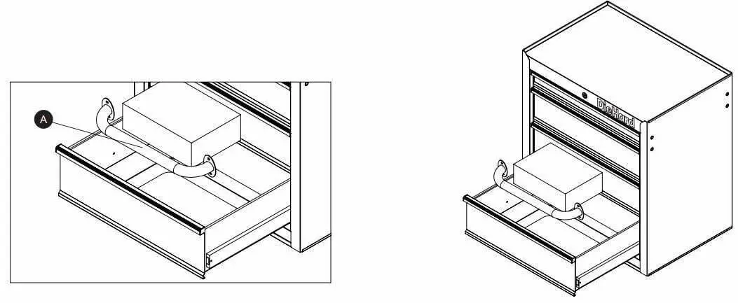 DieHard 10889 4-Drawer 26-Inch Mobile Cabinet User Manual - Take out the bottom cabinet handle from the fourth drawer
