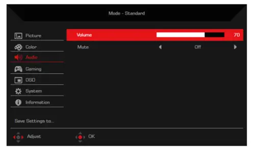 Acer LCD Monitor -Adjusting the Audio