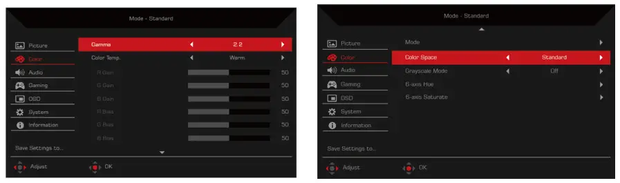 Acer LCD Monitor -Adjusting the Color
