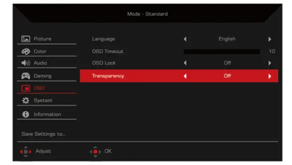 Acer LCD Monitor -Adjusting the OSD