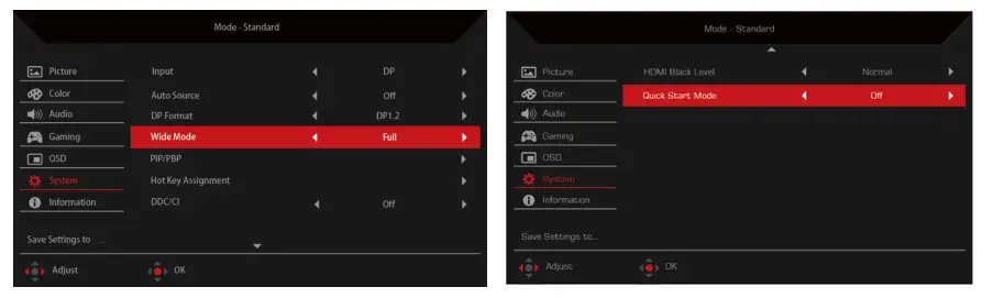 Acer LCD Monitor -Adjusting the System