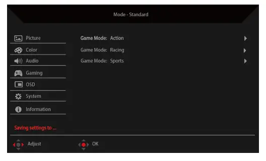Acer LCD Monitor -Save Setting to