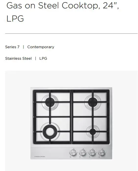 FISHER PAYKEL CG244DLPX1_N 24 Inch LPG Gas on Steel Cooktop User Guide