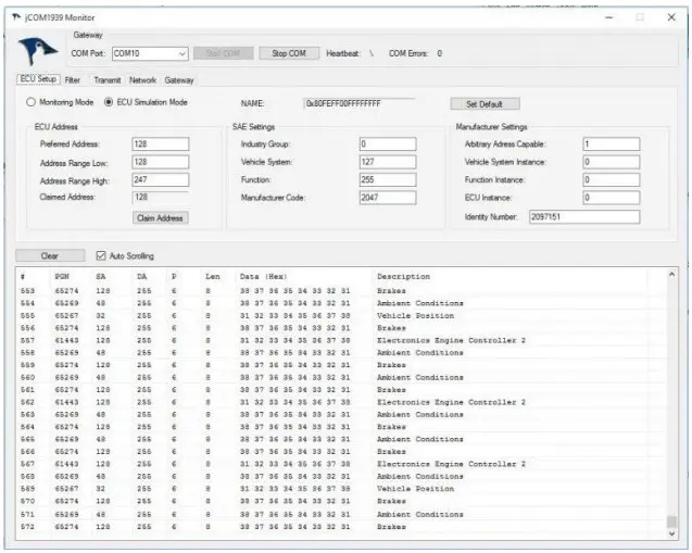 Softwares JCOM1939 Monitor ProPro-X -Main Screen