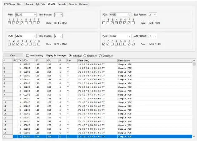 Softwares JCOM1939 Monitor ProPro-X l bits in one PGN w