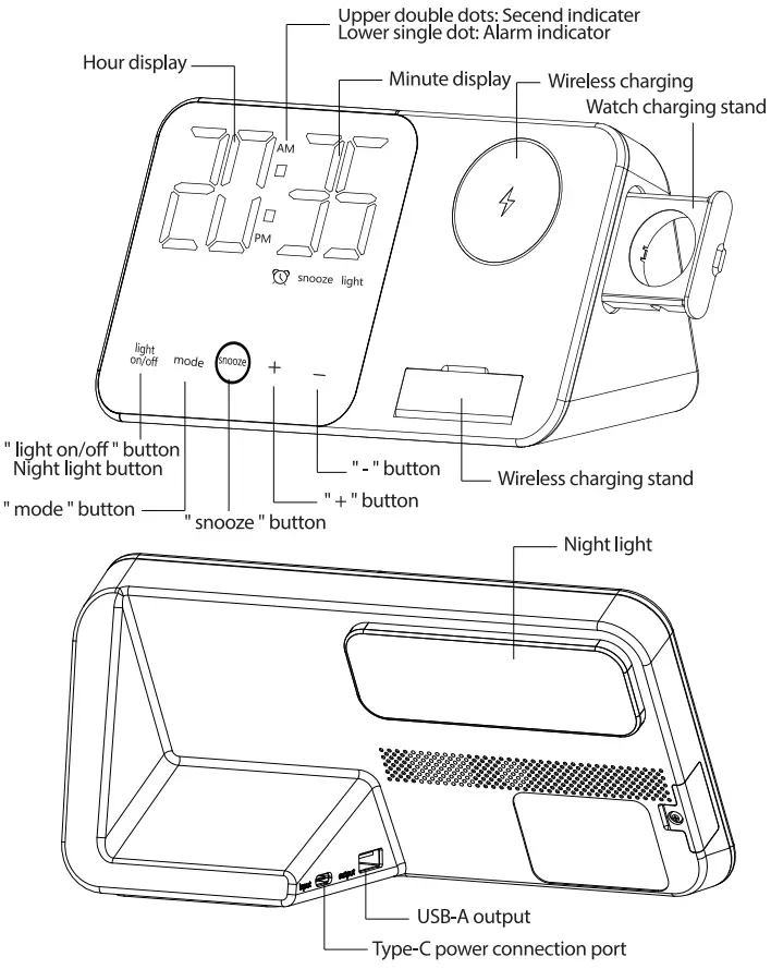 TECHFROG-YC-100-Alarm-Clock-Night-Light-Wireless-Charger-FIG1