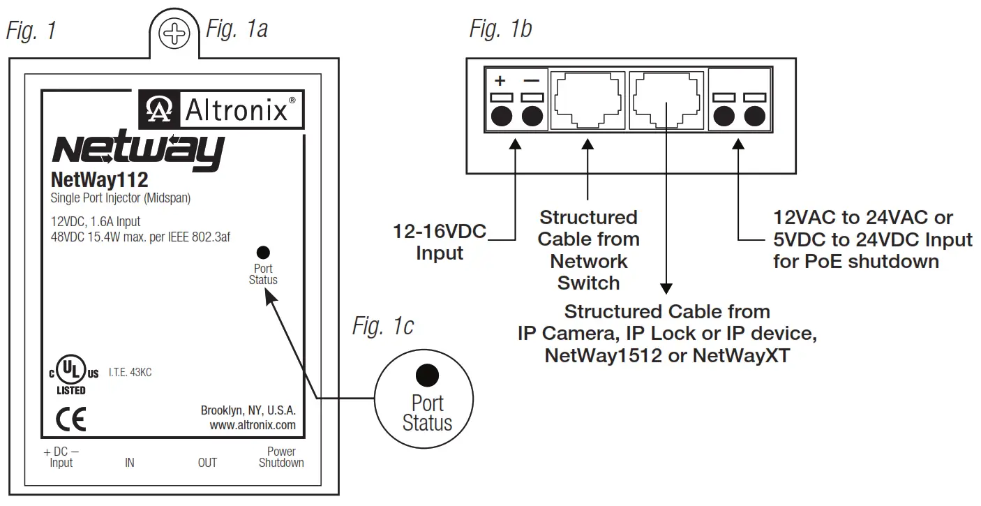 Altronix NetWay112 Single Port PoE Injector - fig