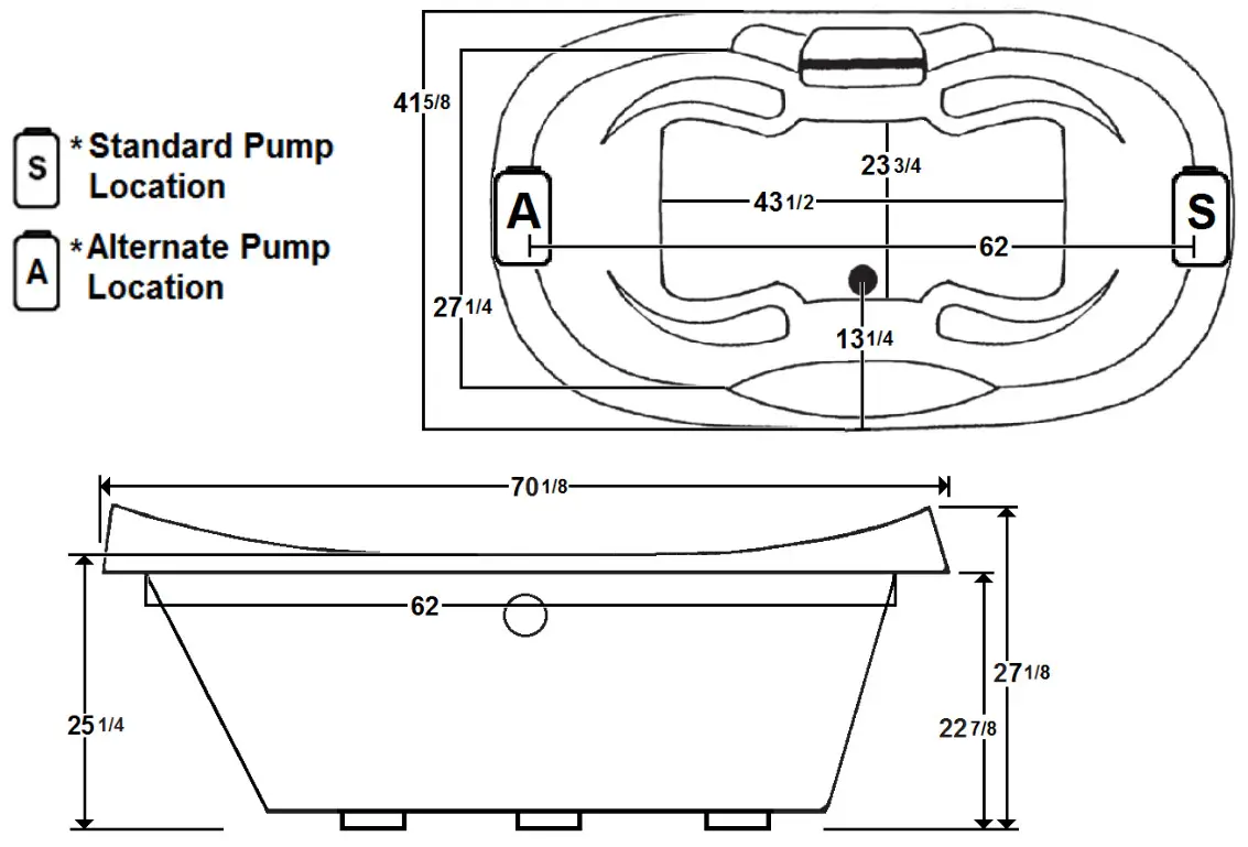 Laurel Mountain 7242MW064 MELFA 72 Inch x 42 Inch Drop In Acrylic Whirlpool - fig