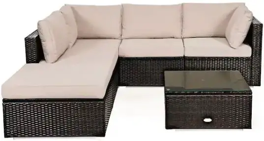 GYMAX GYM05538 6-Piece Wicker Rattan Outdoor Sectional Set Outdoor Furniture Set