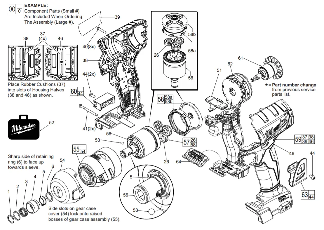 milwaukee 2760-20 M18 Fuel Surge 14 Hex Hydraulic Driver - parts