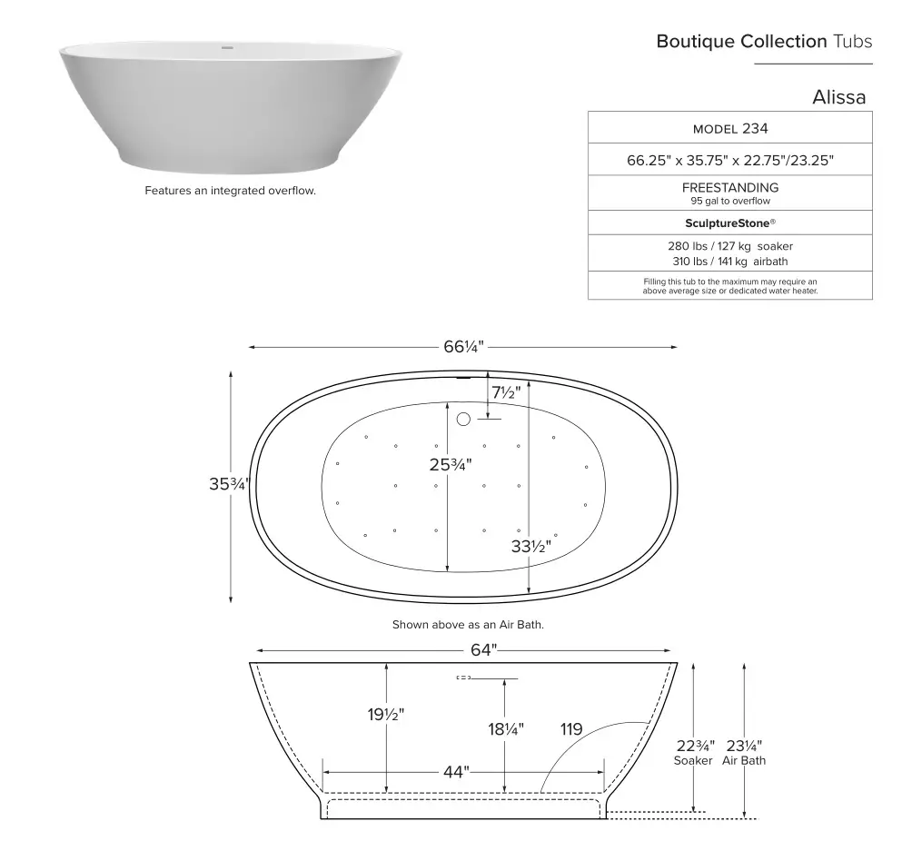 mti 234 Alissa Boutique Collection Tubs Instruction Manual