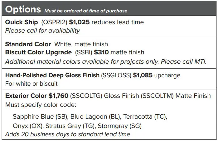 mti 234 Alissa Boutique Collection Tubs - Options Must be ordered at time of purchase