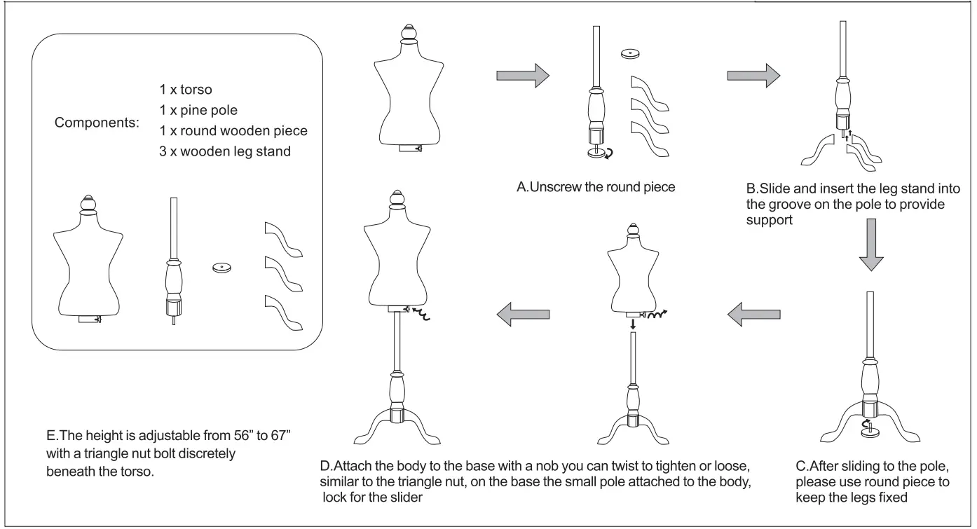 sandinrayli SY18M0200 Display Mannequins Stand for Female Dress Design - Component