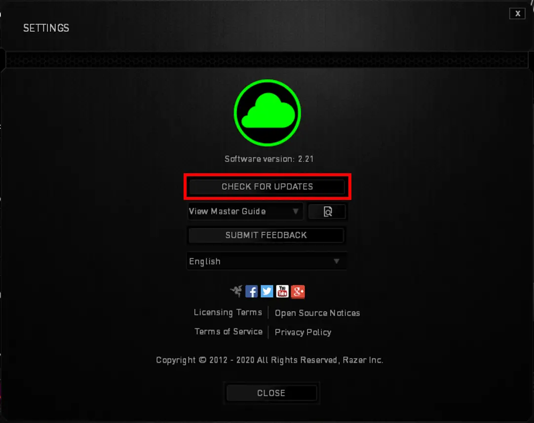 check for updates on Razer Synapse 2.0