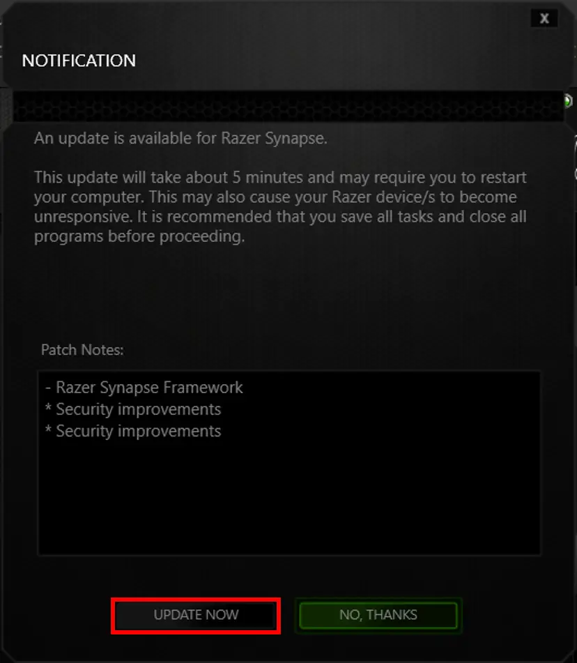 check for updates on Razer Synapse 2.0