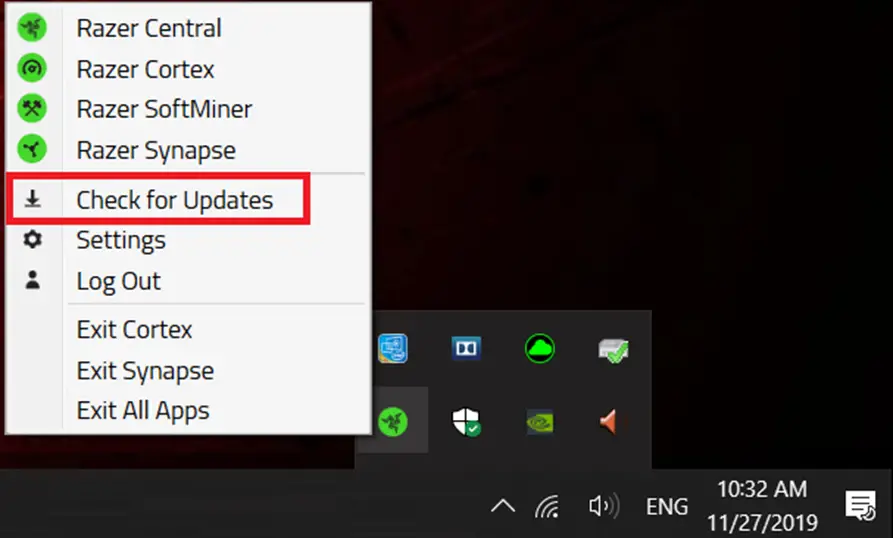 manually check for updates on Razer Synapse 3
