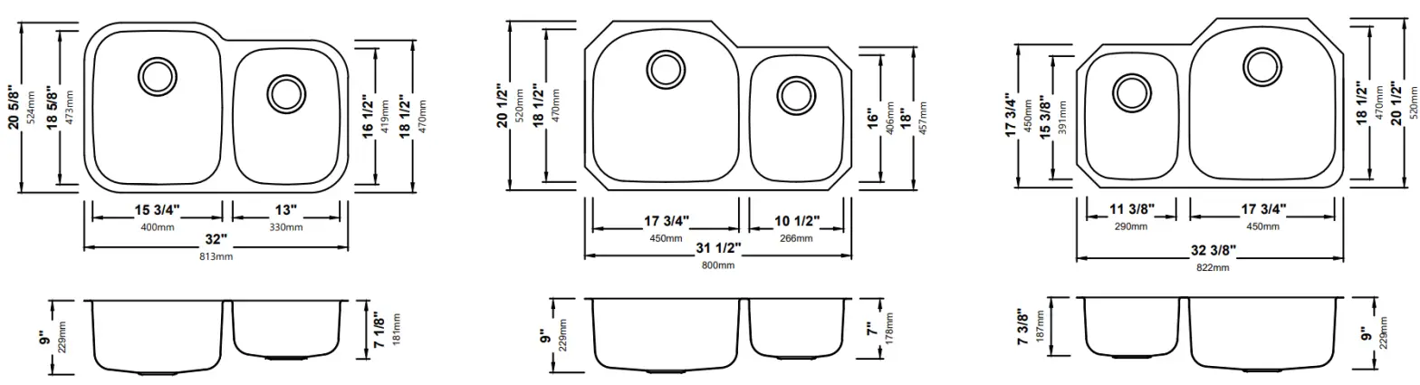 Kraus KBU10 Stainless Steel Undermount Kitchen Sink - Dimensions3