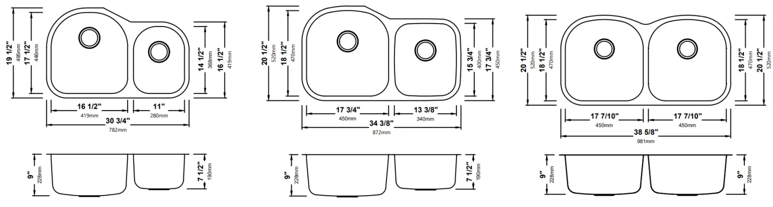 Kraus KBU10 Stainless Steel Undermount Kitchen Sink - Dimensions4
