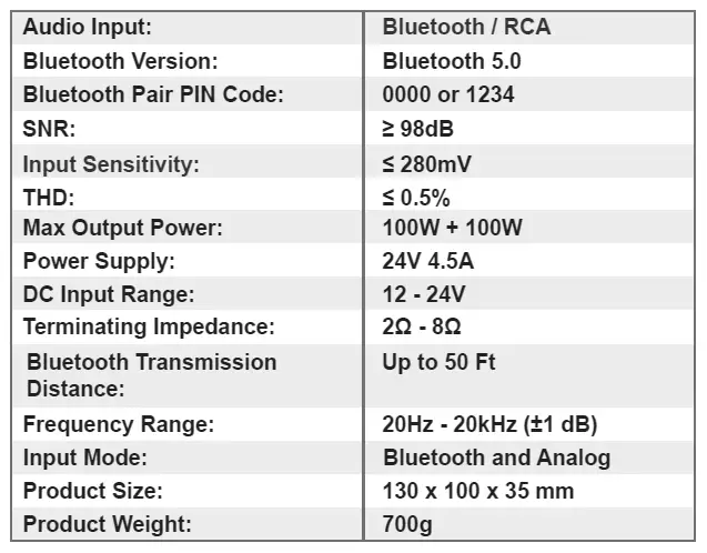Product Specifications