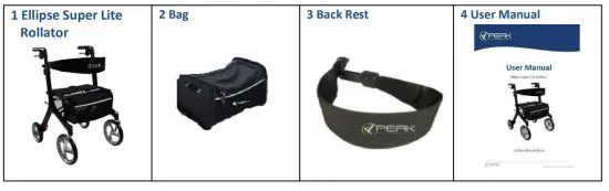 Peak Care Ellipse Super Lite Rollator -This pack includes