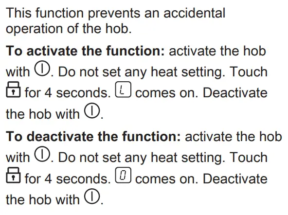 AEG HRB32310CB Built-In Hob User Manual - Child Safety Device