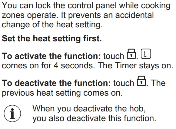 AEG HRB32310CB Built-In Hob User Manual - Lock
