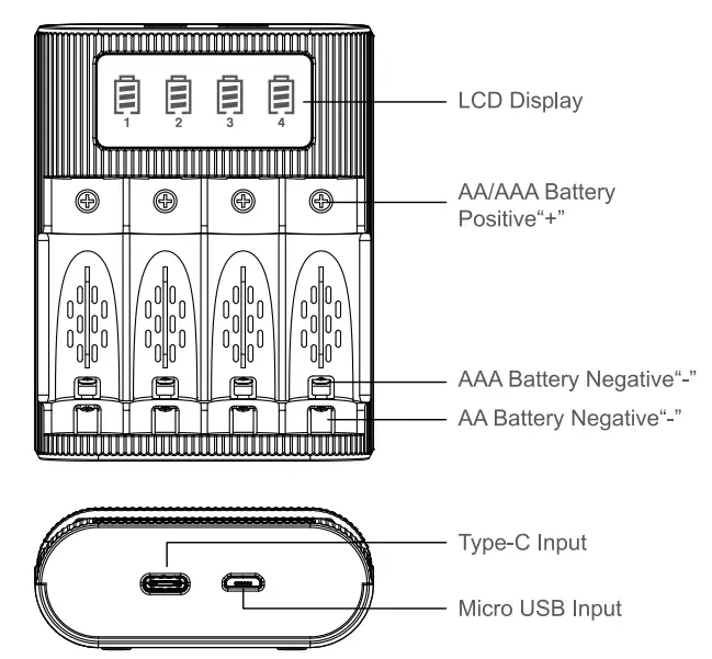EBL TB 6409 LCD Rechargeable Smart Quick Universal Charger - parts