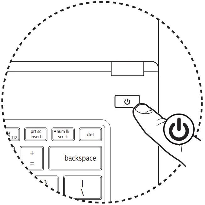 intel LAPBC510 NUC 11 Performance Laptop Kit - Power button