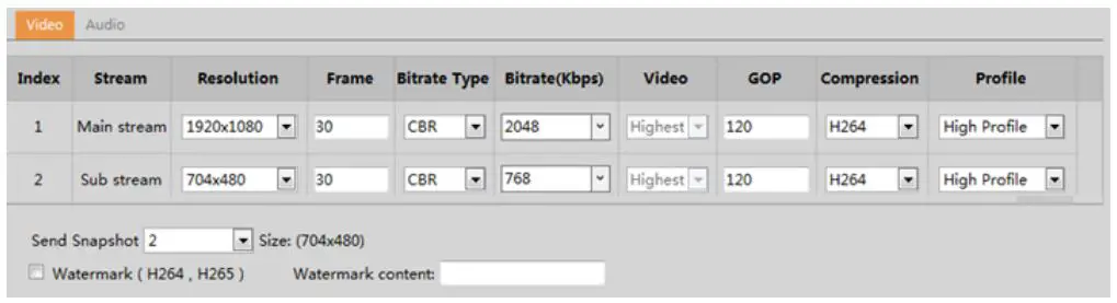 Speco 2MP IP Camera User Manual - Video Configuration