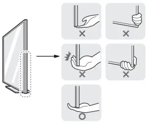 Hold the side and bottom of TV
