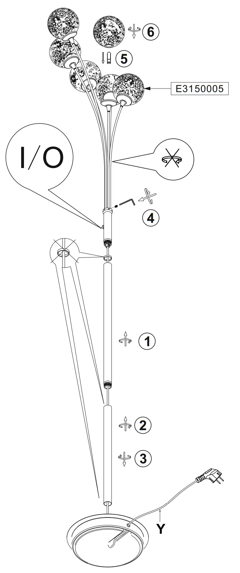 398-48 Greta 6 Light Floor Lamp Rust Overview