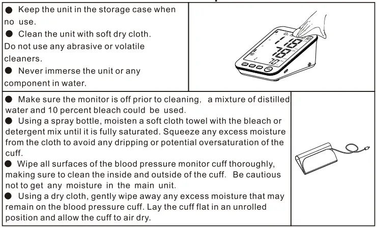 Smilecare U81RH Upper Arm Electronic Blood Pressure Monitor Instruction Manual - Care for the main unit and blood pressure monitor cuff