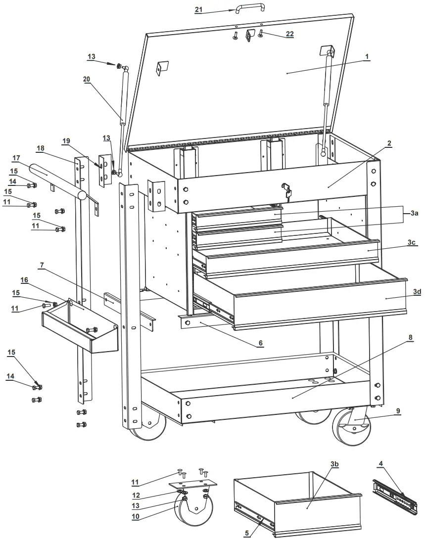 U S GENERAL 64030 30 in. 5 Drawer Mechanics Cart - Figure 6