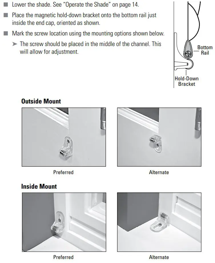 Hunter Douglas Sonnette Cellular Roller Shades Instruction Manual - Attach the Magnetic Hold-Down Brackets