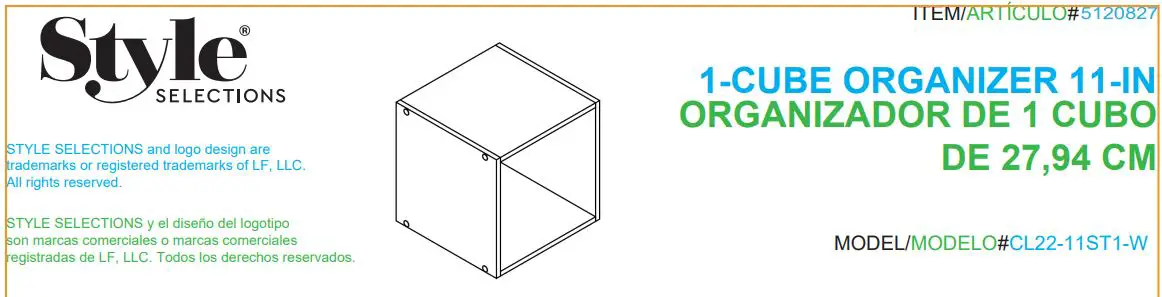 Style SELECTIONS CL22-11ST1-W 1-Cube Organizer Instruction Manual