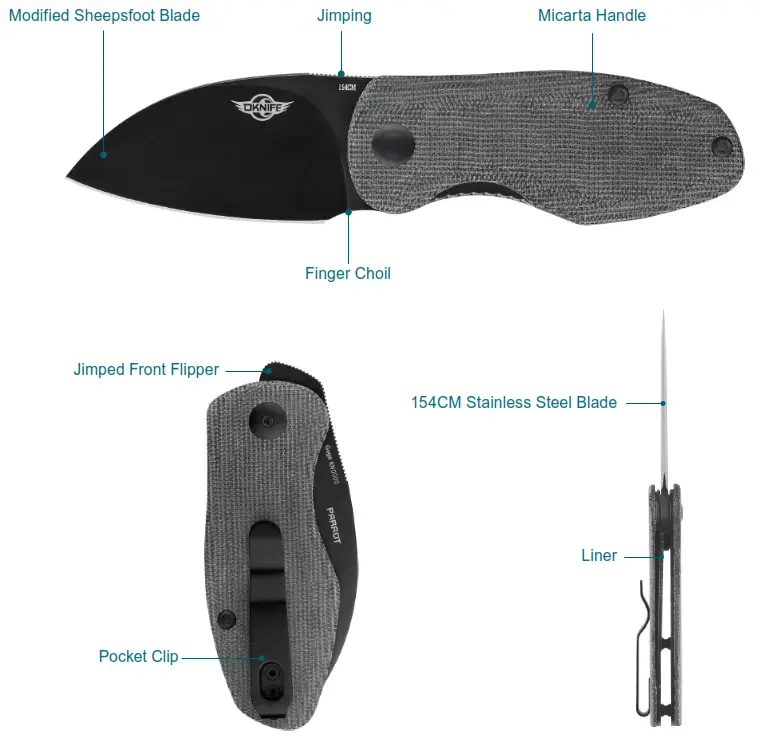 OLIGHT Parrot 154cm Sheepsfoot Blade Folding Knife - Figure 2